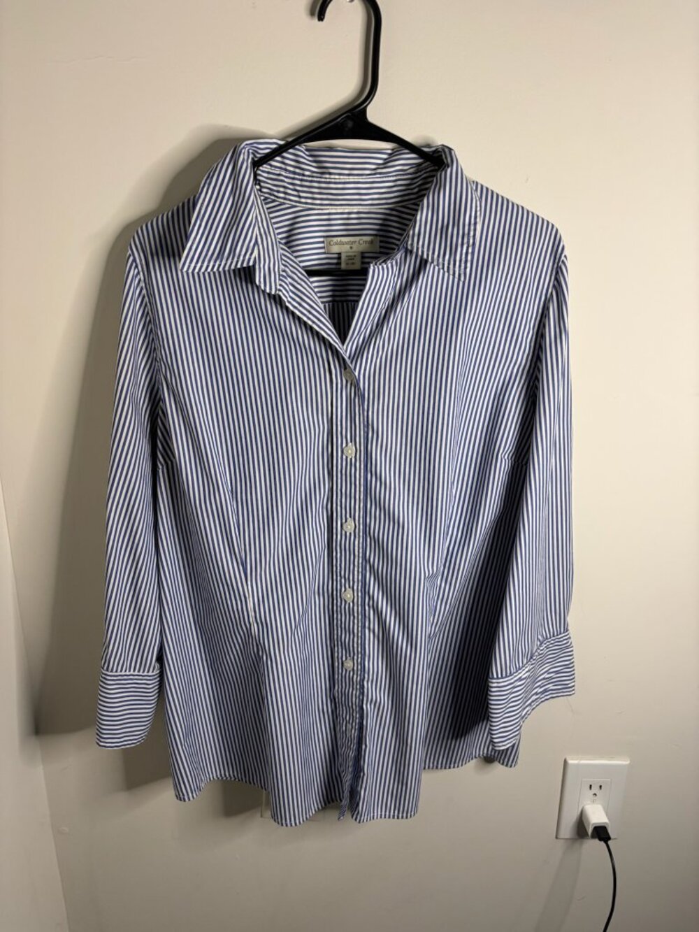 Coldwater Creek Blue and White Vertically Striped Button-down Shirt - Size XL